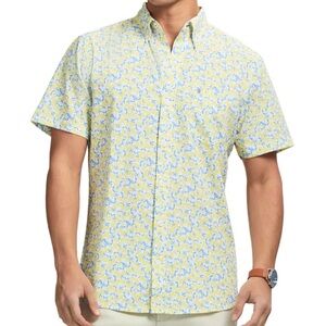 Izod Breeze Men’s S/S Button Down Lemon Print Shirt 4 Way Stretch Cooling